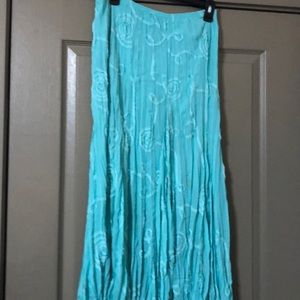 Rafael boho chic aqua pleated maxi skirt Size M